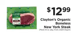 ShopRite Clayton’s Organic Boneless New York Steak offer