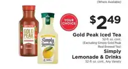 ShopRite Gold Peak Iced Tea or Simply Lemonade & Drinks offer