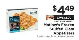 ShopRite Matlaw's Frozen Stuffed Clam Appetizers offer