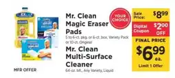 ShopRite Mr. Clean Magic Eraser Pads / Mr. Clean Multi-Surface Cleaner offer