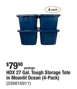 The Home Depot HDX 27 Gal. Tough Storage Tote in Moonlit Ocean (4-Pack) offer