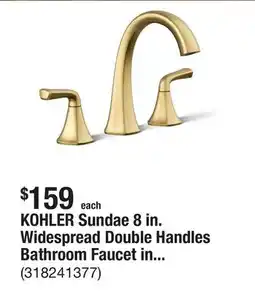 The Home Depot KOHLER Sundae 8 in. Widespread Double Handles Bathroom Faucet in Vibrant Brushed Moderne Brass offer