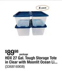 The Home Depot HDX 27 Gal. Tough Storage Tote in Clear with Moonlit Ocean Lid (4-Pack) offer
