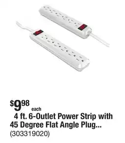 The Home Depot 4 ft. 6-Outlet Power Strip with 45 Degree Flat Angle Plug, White (2-Pack) offer