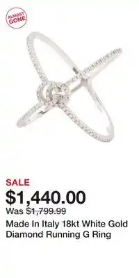TJ Maxx Made In Italy 18kt White Gold Diamond Running G Ring offer