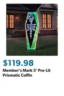 Sam's Club Member's Mark 5' Pre-Lit Prismatic Coffin offer