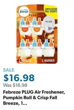 Sam's Club Febreze PLUG Air Freshener, Pumpkin Roll & Crisp Fall Breeze, 1 Warmer + 5 Refills, 4.35 fl. oz offer