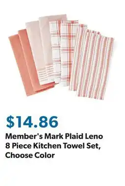 Sam's Club Member's Mark Plaid Leno 8 Piece Kitchen Towel Set, Choose Color offer