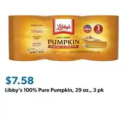 Sam's Club Libby's 100% Pure Pumpkin, 29 oz., 3 pk offer
