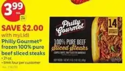 Lidl Philly gourmet frozen 100% pure beef sliced steaks offer