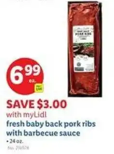 Lidl Fresh baby back pork ribs with barbecue sauce offer