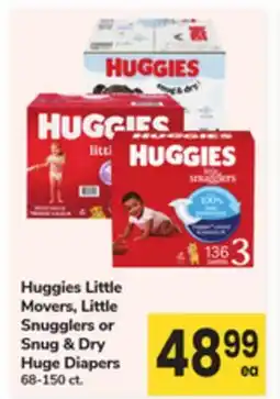 ACME Huggies Little Movers, Little Snugglers or Snug & Dry Huge Diapers offer