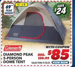 Big 5 Coleman Diamond Peak 5-Person Dome Tent offer