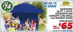 Big 5 Golden Bear Newport 10'x10' Straight-Leg Canopy with Wall offer