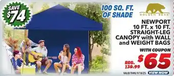 Big 5 Golden Bear Newport 10'x10' Straight-Leg Canopy with Wall offer
