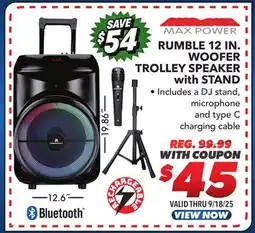 Big 5 Max Power Rumble 12 Woofer Bluetooth Trolley Speaker with Stand offer