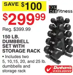 Dunham's Sports 150 LB. DUMBBELL SET WITH STORAGE RACK offer