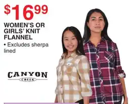 Dunham's Sports CANYON CREEK WOMEN'S OR GIRLS' KNIT FLANNEL offer