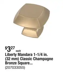The Home Depot Liberty Mandara 1-1/4 in. (32 mm) Classic Champagne Bronze Square Cabinet Knob offer