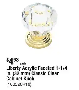 The Home Depot Liberty Acrylic Faceted 1-1/4 in. (32 mm) Classic Clear Cabinet Knob offer
