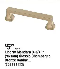 The Home Depot Liberty Mandara 3-3/4 in. (96 mm) Classic Champagne Bronze Cabinet Drawer Bar Pull offer