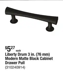 The Home Depot Liberty Drum 3 in. (76 mm) Modern Matte Black Cabinet Drawer Pull offer
