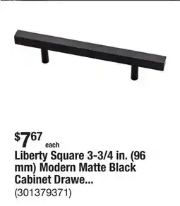 The Home Depot Liberty Square 3-3/4 in. (96 mm) Modern Matte Black Cabinet Drawer Bar Pull offer