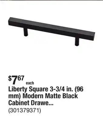 The Home Depot Liberty Square 3-3/4 in. (96 mm) Modern Matte Black Cabinet Drawer Bar Pull offer