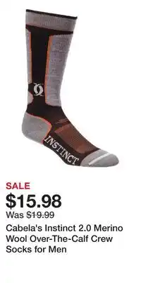 Cabela's Cabela's Instinct 2.0 Merino Wool Over-The-Calf Crew Socks for Men offer