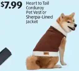 Aldi Heart to Tail Corduroy Pet Vest or Sherpa-Lined Jacket offer