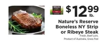 ShopRite Nature’s Reserve Boneless NY Strip or Ribeye Steak offer