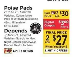 ShopRite Poise Pads or Depends offer