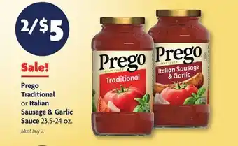 Family Dollar Prego Traditional or Italian Sausage & Garlic Sauce offer