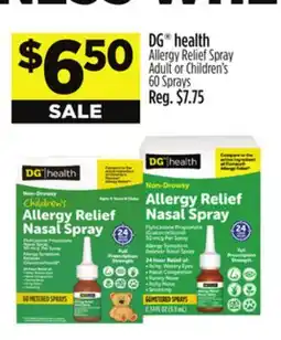 Dollar General DG health Allergy Relief Spray Adult or Children's offer