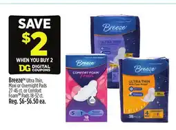 Dollar General Breeze Ultra Thin, Maxi or Overnight Pads 27-46 ct. or Comfort Foam Pads 18-32 ct offer