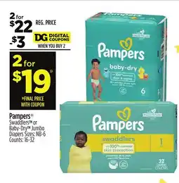 Dollar General Pampers Swaddlers TM or Baby-Dry Jumbo Diapers offer