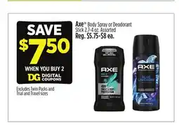 Dollar General Axe Body Spray or Deodorant Stick offer