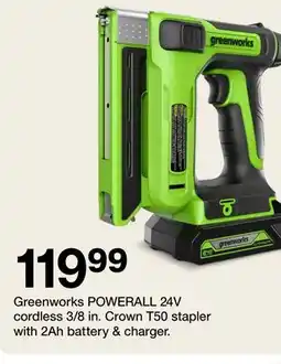 Target Greenworks POWERALL 24V cordless 3/8 in. Crown T50 stapler with 2Ah battery & charger offer
