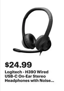 Best Buy Logitech - H390 Wired USB-C On-Ear Stereo Headphones offer