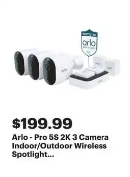 Best Buy Arlo Pro 5S 2K 3 Camera Indoor/Outdoor Wireless Spotlight offer