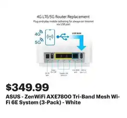 Best Buy ASUS ZenWiFi AXE7800 Tri-Band Mesh Wi- Fi 6E System offer