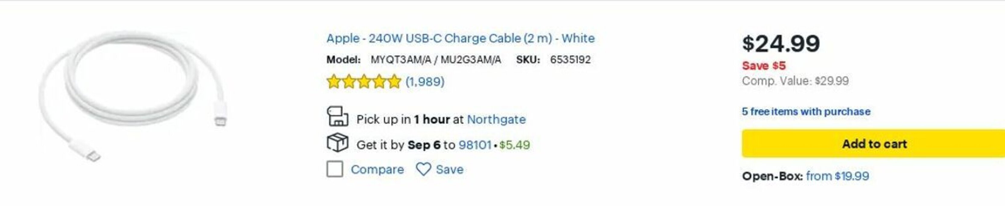 Best Buy Apple - 240W USB-C Charge Cable offer
