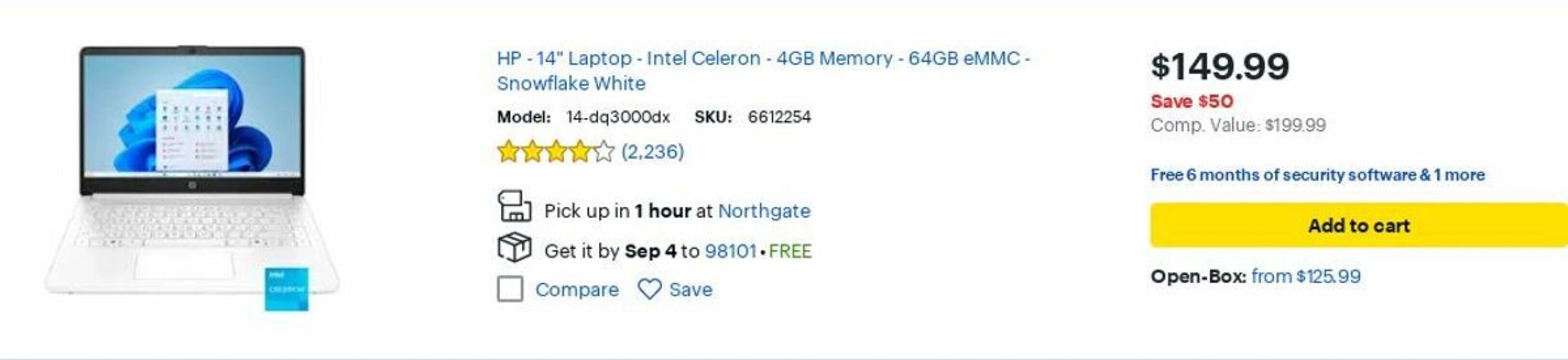 Best Buy HP - 14" Laptop - Intel Celeron - 4GB Memory - 64GB eMMC offer