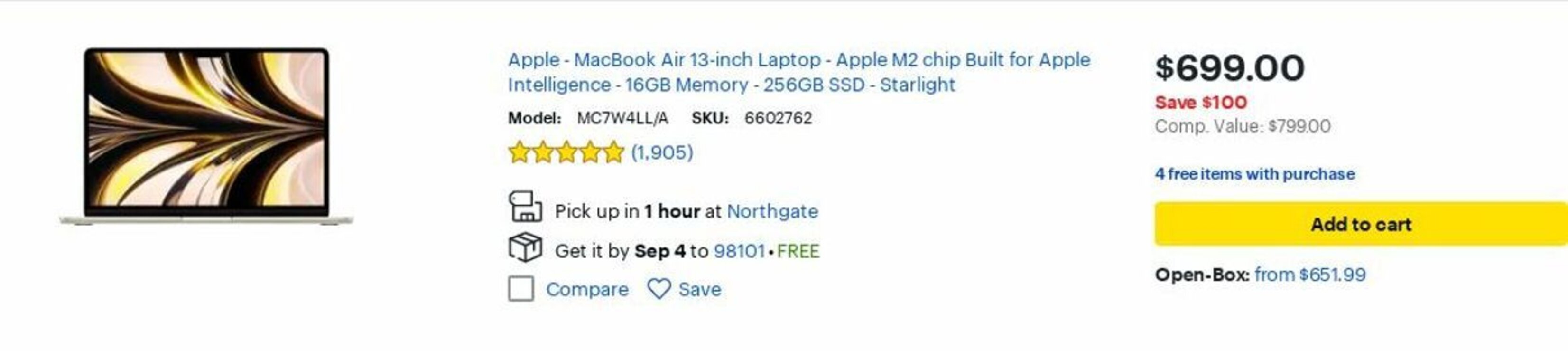 Best Buy Apple - MacBook Air 13-inch Laptop - Apple M2 chip Built for Apple Intelligence offer