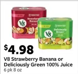 Fareway V8 Strawberry Banana or Deliciously Green 100% Juice offer