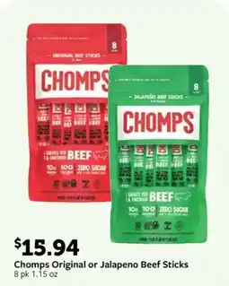 Fareway Chomps Original or Jalapeno Beef Sticks offer