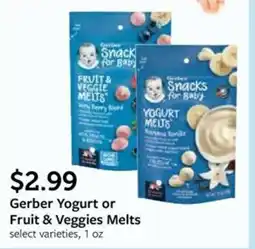 Fareway Gerber Yogurt or Fruit & Veggies Melts offer