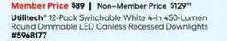 Lowe's 12-Pack Switchable White 4-in 450-Lumen Round Dimmable LED Canless Recessed Downlights offer