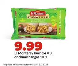 Hy-Vee El Monterey burritos 8 ct. or chimichangas 10 ct offer