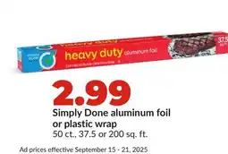 Hy-Vee Simply Done aluminum foil or plastic wrap offer
